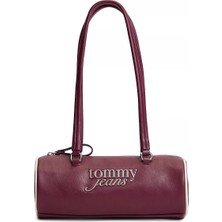 Tommy Hilfiger Kadın Suni Deri Fermuarlı Astarlı Iç Fermuar Cepli Çift Saplı Bordo Omuz Çantası AW0AW19055-H04