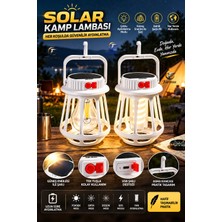 farissu Güneş Enerjili Şarjlı Kamp Lambası - Type-C Girişli 1200 Mah 18650 Pilli Askılı Çadır ve Acil Durum Feneri