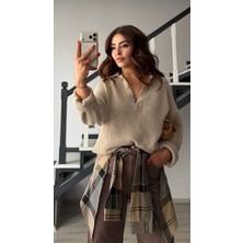 Elisin Taş Yarım Düğmeli Premium Triko Kazak
