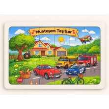 Tether Bags Çocuk Muhteşem Taşıtlar - 24 Parça Ahşap Puzzle