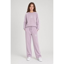 Cansın Mini Pembe Kız Çocuk Bisiklet Yaka Şeritli Geniş Paça Eşofman Takımı  24624