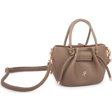 Nas Bag Kadın Mini Büzgülü Şık Çapraz Çanta Vizon