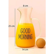 Leylart Good Morning Yazılı Mantar Kapaklı Cam Sürahi 1500ML – Şeffaf Kulplu Su ve Içecek Sürahisi | MT-010