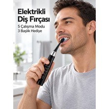 Akıllı Bayi 5 Çalışma Modlu Siyah Elektrikli Diş Fırçası 3 Yedek Başlık Hediyeli