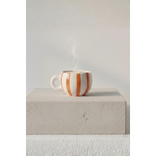 Universal El Yapımı Seramik Turuncu Çizgili 400 ml Çay Kahve Mug Kupası MIT1323