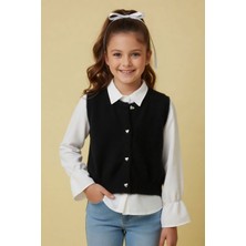 Cansın Mini Siyah Triko Hırkalı Uzun Kol Kız Çocuk Gömlek 2li Takım  24144