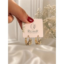 Rizmir Kaplan Figürlü Gold Renk Halka Kadın Küpe