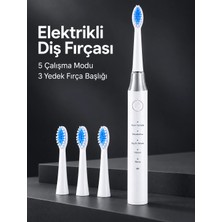 5 Çalışma Modlu Beyaz Elektrikli Diş Fırçası 3 Yedek Başlık Hediyeli Midastech
