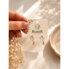 Rizmir Gold Kare Taşlı 5 Figürlü Sallantılı Kadın Küpe