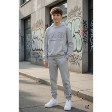 Cansın Mini Gri Erkek Çocuk Kapüşonlu Jogger Eşofmanlı 2 Iplik Eşofman Takımı 24612