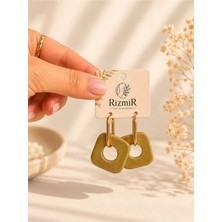 Rizmir Gold Halka Detaylı Kare Form Kadın Küpe