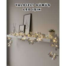 Universal Yaldızlı Gümüş Yaprak LED Işık Pilli Dekoratif Ortam ve Yılbaşı Aydınlatması