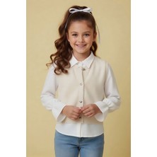 Cansın Mini Bej Triko Hırkalı Uzun Kol Kız Çocuk Gömlek 2li Takım  24146