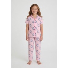 Cansın Mini Pembe Unicorn Desenli Kız Çocuk Göz Bantlı Pijama Takımı 24011