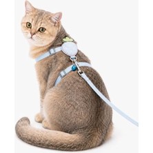 Odea Çilek Figürlü Zilli Kedi Göğüs Tasması ve Gezdirme Kayışı Seti, Ayarlanabilir Göğüs Tasması ve Gezdirme Ipi, Günlük Gezi ve Yürüyüş Için (Mavi)