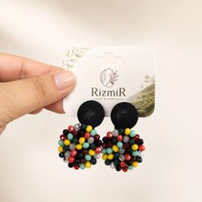 Rizmir Siyah Çok Renkli Boncuklu Sallantılı Kadın Küpe