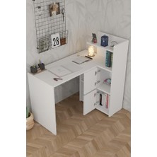 Odea L Çalışma Masası Kitaplıklı Dolaplı Beyaz Sağ Yön