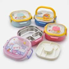 Odea Deconox 700 ml Paslanmaz Çelik Yemek Kabı, 3 Bölmeli Kilitli Lunch Box, Çatal Kaşık Dahil Renkli Desenli Saklama ve Taşıma Kabı