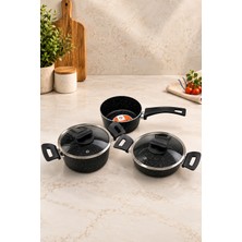 Palmiyra 5 Parça Cam Kapaklı Mini Tencere Tava Seti-16 cm Derin+18 cm Basık+16 cm Sos Tavası