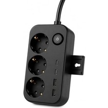 Odea Akım Korumalı 3'lü Topraklı Çoklu Priz 3680W 16A, 2 Usb-A + 2 Type-C Şarj Çıkışlı, Anahtarlı, Çocuk Korumalı, 1 Metre Uzatma Kablosu, Duvara Monte Edilebilir