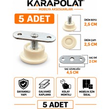 Karapolat 5 Adet Beyaz Ayarlı Dolap Ayağı M8 Vidalı Mobilya Seviye Ayağı 2,5 cm