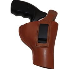 Odea Kuyucular Deri 357 Magnum Iç ve Dış Kullanım Deri Tabanca Kılıfı, Siyah, Manda Derisi, Sağ El, Emniyet Çıtçıtlı, K-158-S Modeli (Taba)