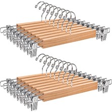 Odea 20 Adet 36CM Doğal Ahşap Elbise Askısı, Sağlam ve Parlak Pantolon Askısı, Pantolon, Şort, Etek, Çorap ve Iç Çamaşırı Için, Kaymaz Klipler ve Döner Kancalarla