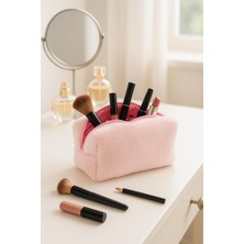 Universal Peluş Yumuşacık Makyaj Çantası - Kozmetik Organizeri (Pembe)