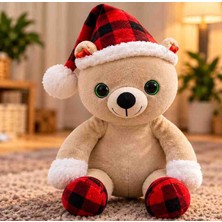 Toys Cam Gözlü Yılbaşı Şapkalı Ekose Detaylı Peluş Ayıcık 45 cm