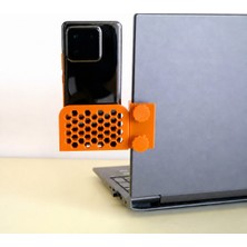 Bezos 3D Baskı Monitor Telefon Tutucu - Petek Desenli Laptop Kenar Telefon Tutucu-Turuncu