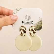 Rizmir Gold Krem Yuvarlak Sallantılı Kadın Küpe