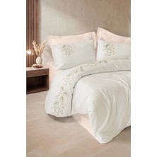 Cotton Box Brode Nakışlı Çift Kişilik Saten Nevresim Takımı Fleurine Somon