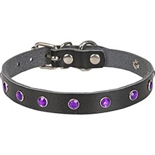 Odea Gerçek Deriden El Yapımı Taşlı Kedi Boyun Tasması, Siyah, 1,2X25-29 cm