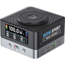 Junglee WLX-R8A 8in1 680W Pd + Qc + USB Şarj Istasyonu 15W Kablosuz Şarj Masaüstü Çoklu Hızlı Şarj