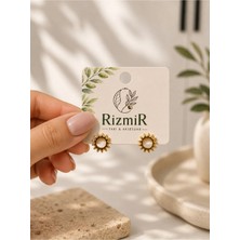 Rizmir Gold Renk Güneş Figürlü Çivi Kadın Küpe