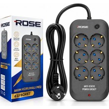 Altılı Akım Korumalı Grup Priz Anti Static 3x1.5 2mt Rose GR-600-2M