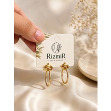 Rizmir Gold Düğüm Detaylı Oval Sallantılı Kadın Küpe