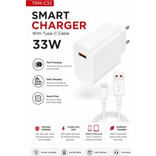 Junglee TRM-C33 Smart Charger 33W USB To Type C Kablolu Hızlı Şarj Aleti Fast Charging Smart Chip Safe Charging USB Adaptör ve USB C Şarj Kablosu