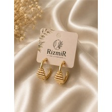 Rizmir Gold Renk Detaylı Halka Kadın Küpe