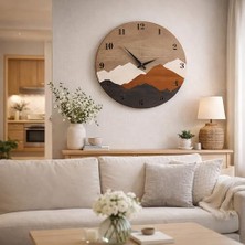 Odea Modern Rustik Dağ Motifli Ahşap Duvar Saati 50 cm