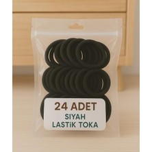 Odea Siyah Kadın Saç Tokası 24 Adet Orta Boy Esnek Havlu Lastik Toka (Siyah)
