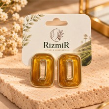 Rizmir Gold Çerçeveli Kahverengi Dikdörtgen Kadın Küpe