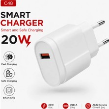 Junglee C48 Smart Charger 20W USB Girişli Hızlı Şarj Adaptörü Fast Charging Smart Chip Safe Charging Adaptör Başlık