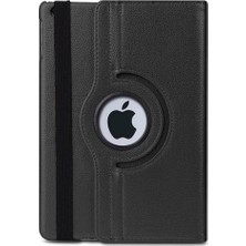Universal Apple iPad Ile Uyumlu Yatay ve Dikey Standlı 360 Derece Döner Tablet Kılıfı (Siyah, iPad 9. Nesil 10.2)