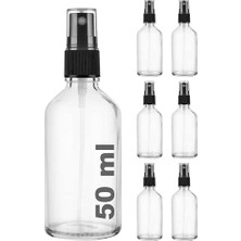 Odea Afracam 50 ml Siyah Spreyli Şeffaf Cam Şişe 50 cc Sızdırmaz Kapaklı Fısfıs Beyaz Cam Şişe 6 Adet