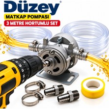 Düzey Matkapla Çalışan Pompa Gümüş Gri(Mazot Su Aktarma) 3 Metre Hortumlu Set