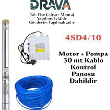 Drava 4sd4/10 1 Hp 220V 10 Kademe 30 mt Kablolu Panolu Tak Çalıştır Dalgıç Pompa