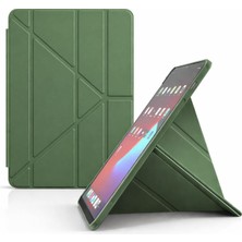 Fumeyabi Galaxy Tab A11 Plus ile Uyumlu Kılıf Kalem Koyma Bölmeli Stand Olan Uyku Modlu Suni Deri, Yarı Transparan Silikon Arka Yüzey Ergonomik Yapılı, Attravtive Smart Cover Haki