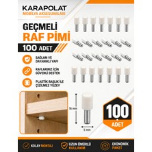 Karapolat 100 Adet Geçmeli Beyaz Raf Pimi 5X16 mm Plastik Başlıklı Metal Raf Desteği Mobilya Dolap Kitaplık Raf Tutucu