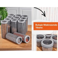 Universal 3'lü Çevir Aç Kapak Kavanoz Plastik Saklama Kabı Seti, Büyük, Orta, Küçük, 3 Boy (Bej)